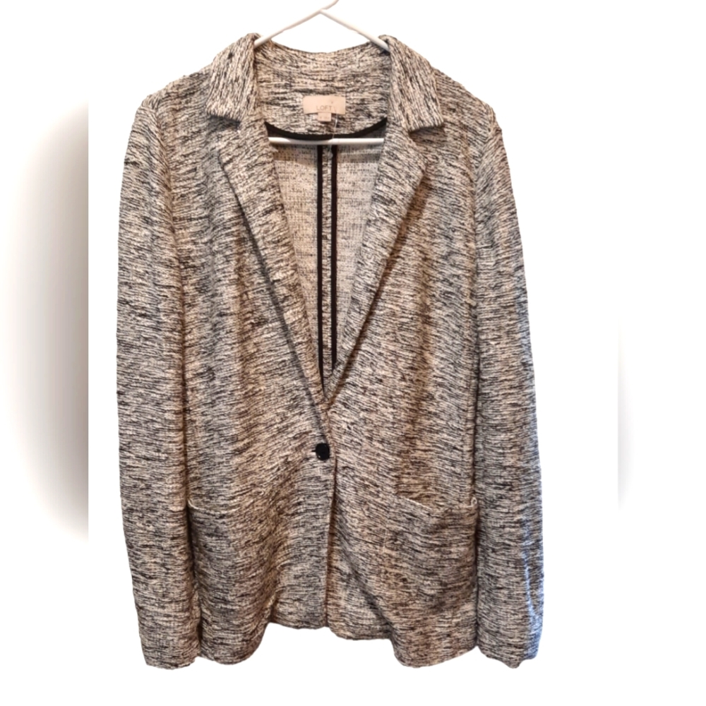 Loft Jacket Womans 10 Black White Classic Business Casual Travel Preppy Formal
